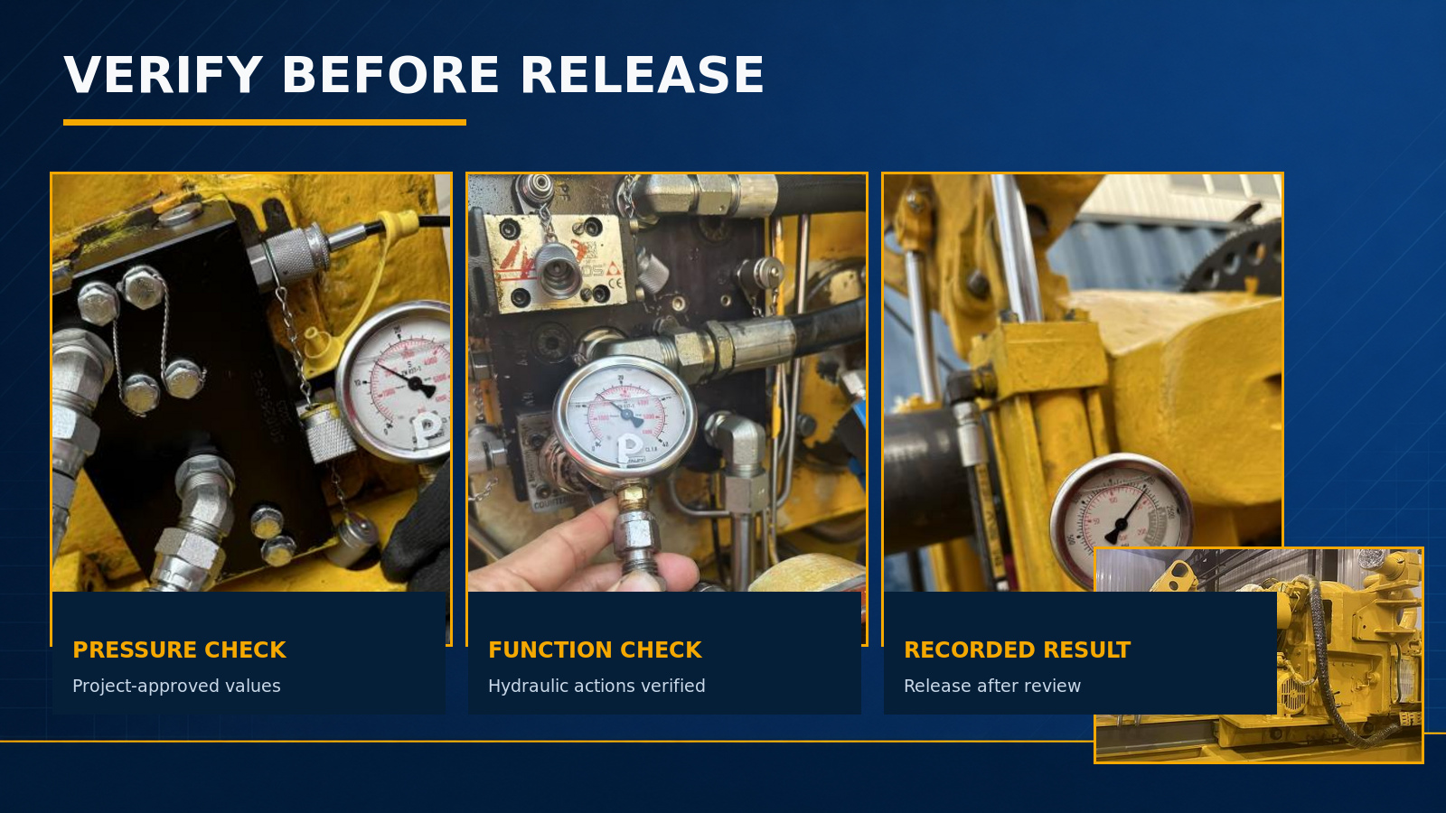 Verify Before Release Hydraulic and mechanical commissioning of NOV top drive